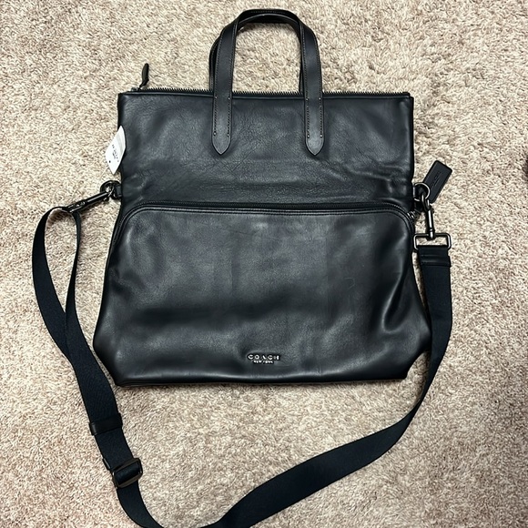Coach Foldover Bag. New with tags. Black leather. - Picture 4 of 5